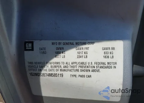 2004 Pontiac Grand Am Se2 from USA, damaged, VIN 1G2NG52E74M585119